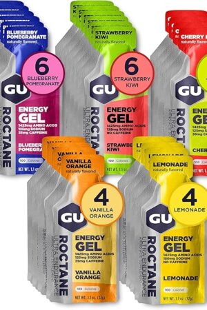 GU Energy Roctane Ultra Endurance Energy Gel, Vegan, Gluten-Free, Kosher, and Dairy-Free On-The-Go Sports Nutrition for Running, Biking, Hiking or Skiing, Assorted Flavors,24-Count