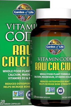 Garden of Life Raw Calcium Supplement for Women and Men - Vitamin Code Made from Whole Foods with Magnesium, K2, Vitamin D3 and Vitamin C, for Bone Strength, Probiotics for Digestion, 120 Capsules