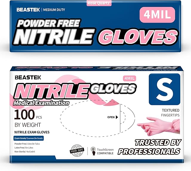 Beastek Nitrile Exam Gloves, 4Mil Disposable Powder-Free Latex-Free Glove for Medical Cooking Clean Esthetician, 100 Pcs