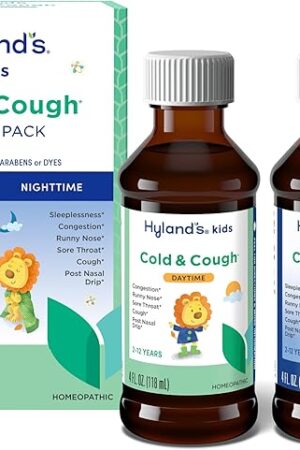 Hyland's Kids Cold and Cough, Day and Night Combo Pack, Cold Medicine for Ages 2 and up, Syrup Cough Medicine for Kids, Nasal Decongestant, 4 Fl Oz (Pack of 2)