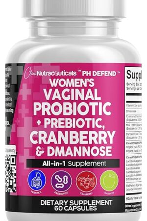 Clean Nutraceuticals Vaginal Probiotics for Women with Cranberry, D-Mannose, Prebiotics, pH Balance Support, Feminine Health, Urinary Tract Cleanse ? Capsule Alternative to Gummies ? 60 Count