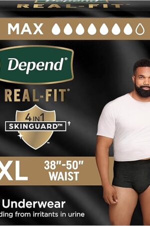 Depend Real Fit Incontinence Underwear for Men, Disposable, Maximum Absorbency, Large/Extra Large, Black, 52 Count (2 packs of 26), Packaging May Vary