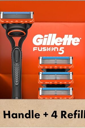 Gillette Fusion5 Razors for Men, 1 Razor, 4 Blade Refills, Lubrastrip for a More Comfortable Shave