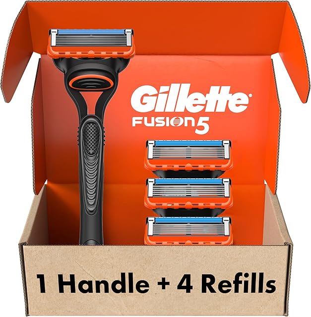Gillette Fusion5 Razors for Men, 1 Razor, 4 Blade Refills, Lubrastrip for a More Comfortable Shave