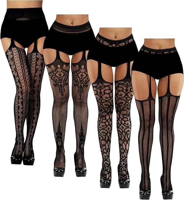 Fishnet Stockings Tights Suspender Sexy Pantyhose Lace Thigh High Stockings for Women