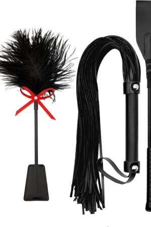 Black BDSM Flogger Feather Crop & Spanking Paddle Set Adult Play Collection floggers and Paddles and Whips Sex