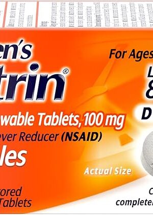 Children's Motrin Dye-Free Chewable Tablets with Ibuprofen, Kids' Fever Reducer & Pain Reliever for Sore Throat, Fever, Toothache & Pain Relief, Grape Flavor, 24 ct