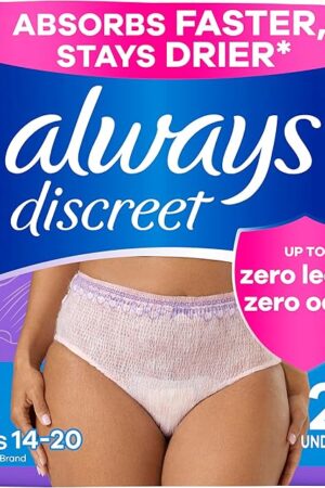 Always Discreet Adult Incontinence Underwear for Women and Postpartum Underwear, Large, Up to 100% Bladder Leak Protection, 28 Count