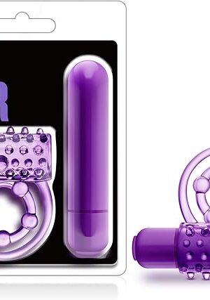 Blush Adult Sex Toys - The Player - Vibrating Cock Ring with Clitoral Stimulator - Soft Stretchy Textured Double C-Ring - Waterproof Penis Vibrator - Sexual Enhancer for Men Women Couples Sex - Purple