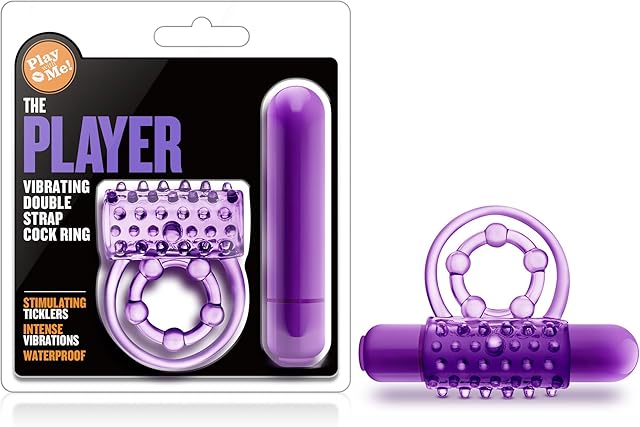 Blush Adult Sex Toys - The Player - Vibrating Cock Ring with Clitoral Stimulator - Soft Stretchy Textured Double C-Ring - Waterproof Penis Vibrator - Sexual Enhancer for Men Women Couples Sex - Purple