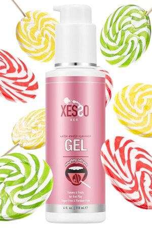 XESSO Edible Flavored Oral Gel Lube, Fruity Lollipop Flavored Water-Based Hypoallergenic Food-Grade Ingredients 4 Fl.oz for Oral Pleasure, Made in USA