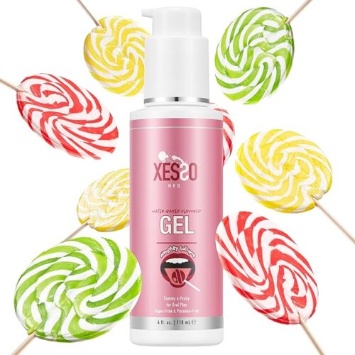 XESSO Edible Flavored Oral Gel Lube, Fruity Lollipop Flavored Water-Based Hypoallergenic Food-Grade Ingredients 4 Fl.oz for Oral Pleasure, Made in USA