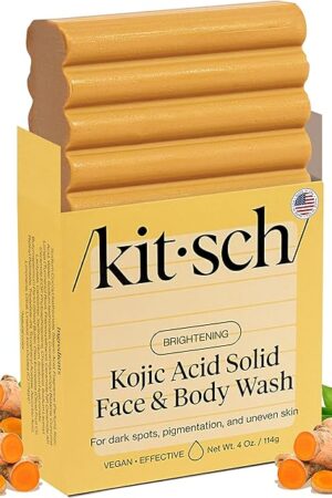 Kitsch Kojic Acid Soap - Brightening & Hydrating Kojic with Turmeric Soap Bar - Reduces Dark Spots, Evens Skin Tone, With Hyaluronic Acid & Shea Butter, Paraben & Sulfate-Free - 4oz, Made in USA