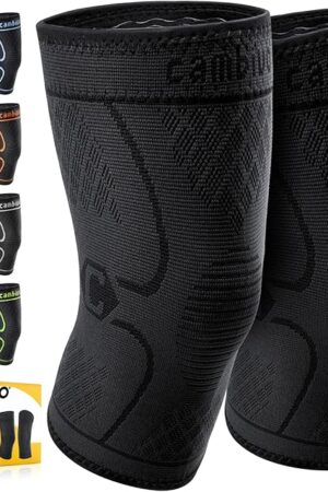 CAMBIVO 2 Pack Knee Braces for Knee Pain, Knee Compression Sleeve for Men and Women, Knee Support for Meniscus Tear, Running, Weightlifting, Workout, ACL, Arthritis, Joint Pain Relief (Black,Medium)