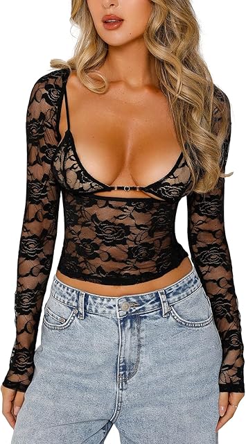 Women Y2k Backless Lace Crop Top