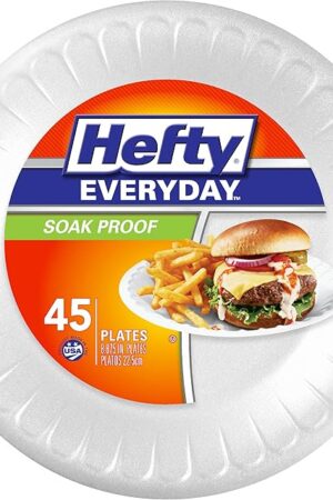 Hefty Everyday Soak-Proof Foam Plates, White, 8.875 Inch, 45 Count