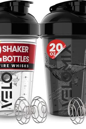 -2 Pack- 20 oz Protein Shaker Bottles for Protein Mixes - 2x Wire Whisk | Leak Proof Shaker Cups for Protein Shakes and Pre Workout | Protein Shaker Bottle Pack
