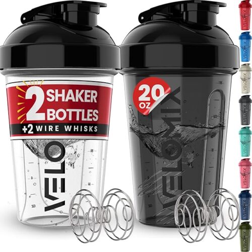 -2 Pack- 20 oz Protein Shaker Bottles for Protein Mixes - 2x Wire Whisk | Leak Proof Shaker Cups for Protein Shakes and Pre Workout | Protein Shaker Bottle Pack