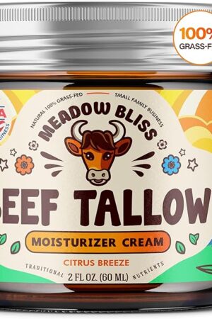 Beef Tallow for Skin - Moisturizer Cream - 100% Grass Fed - Whipped Beef Tallow - Organic Jojoba Oil - Organic Shea Butter - Supports Eczema, Rosacea+ - Made in USA - Citrus Breeze - 2 oz