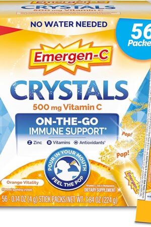 Emergen-C Crystals, On-the-Go Emergen-C Immune Support Supplement with Vitamin C, B Vitamins, Zinc and Manganese, Orange Vitality - 56 Stick Packs