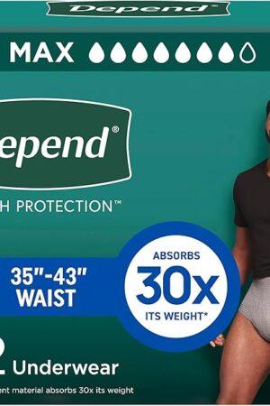 Depend Fresh Protection Adult Incontinence Underwear for Men, Disposable, Maximum, Large, Grey, 72 Count (2 Packs of 36), Packaging May Vary