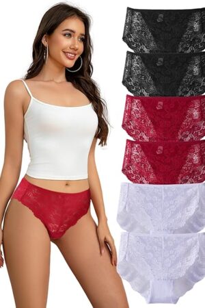 High Waisted Underwear for Women Lace Briefs Curvy Silky French Cut Panties Multipack