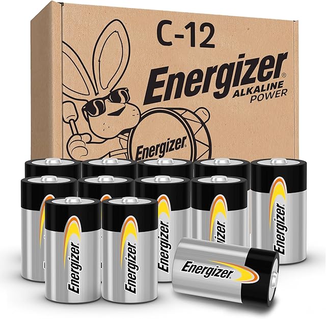Energizer Alkaline Power C Batteries (12 Pack), Long-Lasting Alkaline C Cell Batteries