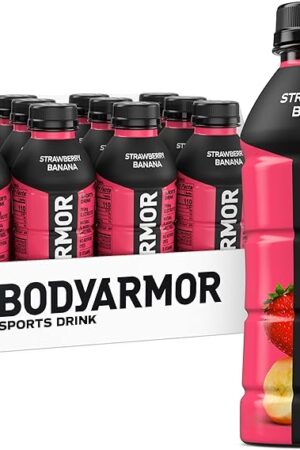 BODYARMOR Sports Drink Sports Beverage, Strawberry Banana, Coconut Water Hydration, Natural Flavors With Vitamins, Potassium-Packed Electrolytes, Perfect For Athletes, 16 Fl Oz (Pack of 12)