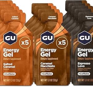 GU Energy Original Sports Nutrition Energy Gel, Vegan, Gluten-Free, Kosher, and Dairy-Free On-the-Go Energy for Any Workout, 24-Count, Assorted Indulgent Flavors