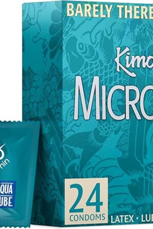 Kimono Microthin Plus Pack of 24 - Premium Lubricated Natural Latex Condoms, Ultra Thin with Extra Moisture and AquaLube, Vegan-Friendly, No Latex Odor - Enhanced Sensitivity