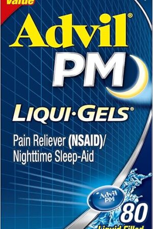 Advil PM Liqui-Gels Pain Reliever and Nighttime Sleep Aid, Pain Medicine with Ibuprofen for Pain Relief and Diphenhydramine HCL for a Sleep Aid - 80 Liquid Filled Capsules - Back to College