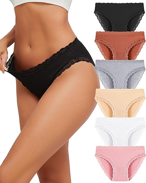 Cotton Underwear for Women Sexy Cheeky Lace Bikini Panties Soft Breathable Womens Underwear 6 Pack