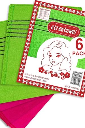 Anti-Shrink Korean Asian Exfoliating Bath Washcloths Mitt Scrub for Body washcloth Glove Premium Viscose Rayon Onsen Towel Korea Made (6PACK)