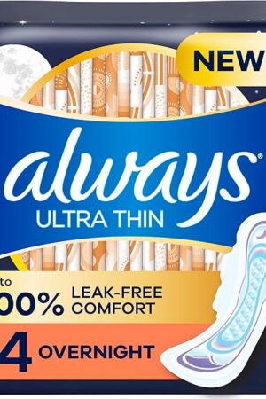 Always Ultra Thin Overnight Pads with Flexi-Wings, Size 4, Overnight, Unscented, 78 Count Total (3 Packs of 26)