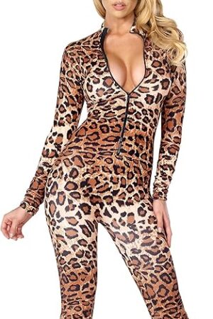 Women's Leopard Zipfront Catsuit