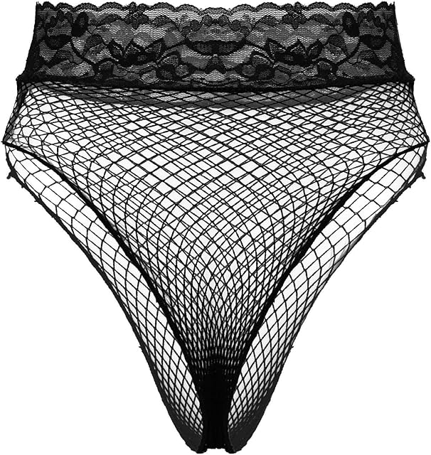 Women's Fishnet Sheer Hi-Cut Brief Panty Thong Floral Lace High Waisted Sexy Underwear