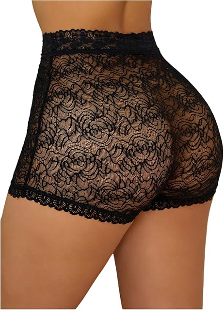 Women's Plus Size Sheer Lace Boyshorts Underwear Sexy High Waisted Boxer Briefs Panties