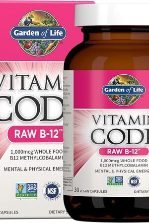 Garden of Life B12 - Vitamin Code Raw B-12 - 30 Capsules, 1,000mcg Whole Food B12 Methylcobalamin for Energy, Vegan Methylcobalamin B12 Vitamin plus Probiotics & Enzymes, Gluten Free Supplements