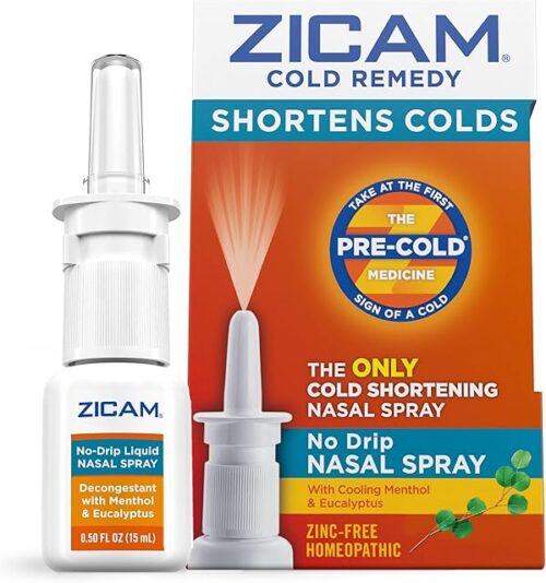 Zicam Cold Remedy No-Drip Nasal Spray with Cooling Menthol & Eucalyptus, Homeopathic, Zinc-Free, Pre-Cold Medicine, Shortens Cold Duration, 05 Ounce
