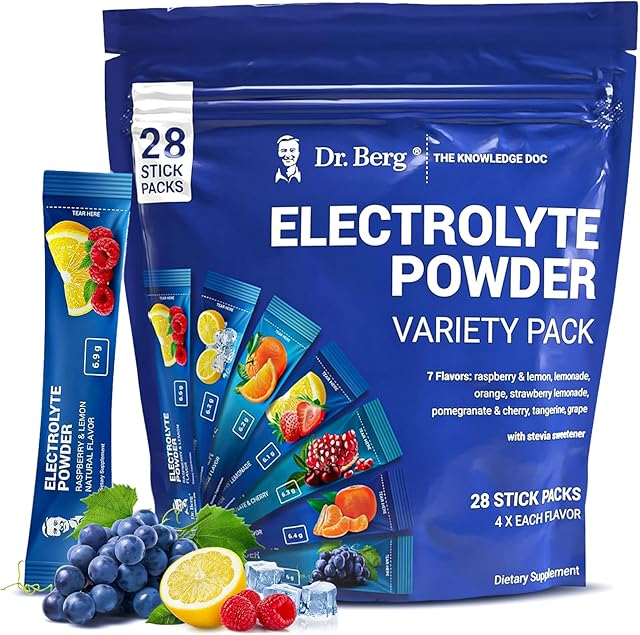 Dr Berg Sugar Free Electrolyte Powder Packets (Variety Pack) - Daily Electrolyte Drink Mix - 28 Total Hydration Pouches Sugar Free - Keto Electrolytes Powder Packets No Sugar - 7 Delicious Flavors