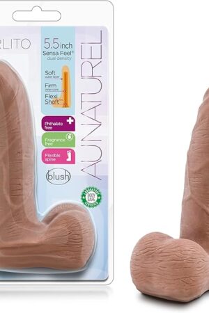 Blush Novelties, Au Naturel Carlito - 5 Inch Realistic Sensa Feel Dual Density Flexi Shaft Dildo - Fragrance Free Flexible Spine Adult Toys - IPX8 Submersible Waterproof Sex Toy for Women Men - Latin