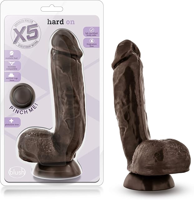 Blush Novelties X5 Hard On - Soft Lifelike 8.5 Inch Long Realistic 2" Thick Dildo - Strap On Compatible Suction Cup For Hands Free Play - Body Safe Contains No Phthalates - Sex Toy For Couples - Brown