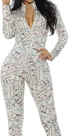 Women's Money Print Zipfront Catsuit