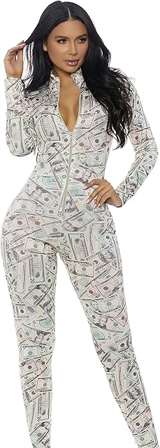 Women's Money Print Zipfront Catsuit