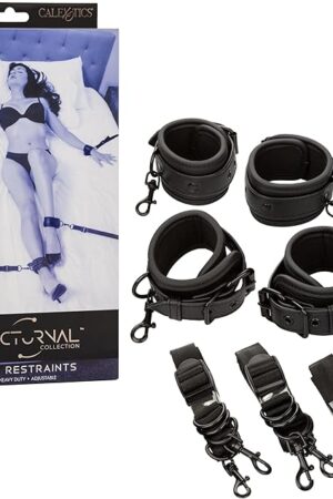 CalExotics Nocturnal Collection Bed Restraints, 4 Fully Adjustable Cuffs and 4 Tethers, Perfect Bondage Gear & Accessories and BDSM Toys - SE-2678-30-3