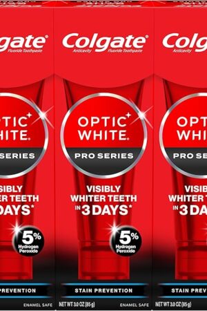 Colgate Optic White Pro Series Stain Prevention Hydrogen Peroxide Toothpaste, Teeth Whitening Toothpaste, Effectively Removes Tea, Coffee, and Wine Stains, Enamel-Safe for Daily Use, 3 Pack, 30 oz