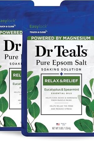 Dr Teal's Epsom Salt Magnesium Soak, Relax & Relief with Eucalyptus and Spearmint, 3 lbs (Pack of 4)