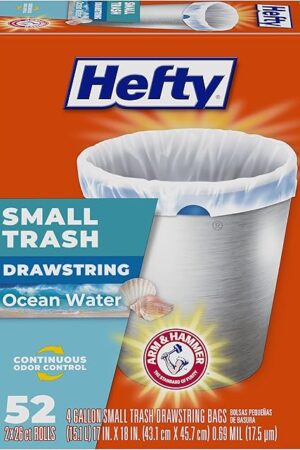 Hefty Small Trash Bags, Ocean Water Scent, 4 Gallon, 52 Count