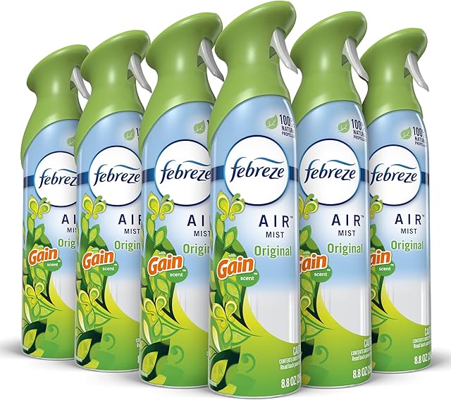 Febreze Air Mist Air Freshener Spray, Odor-Fighting Room Spray, Air Fresheners for Home and Bathroom and Kitchen, Aerosol Can, Gain Original Scent, 88oz, 6 Count