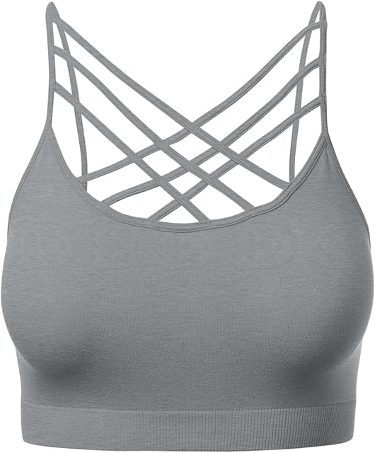 Women Sports Bra Criss Cross Strappy Wirefree Cami Bralette Crop Top